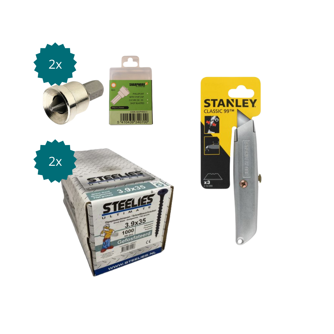 Complete gipsplaatschroeven & stanleymes set – direct klaar voor montage