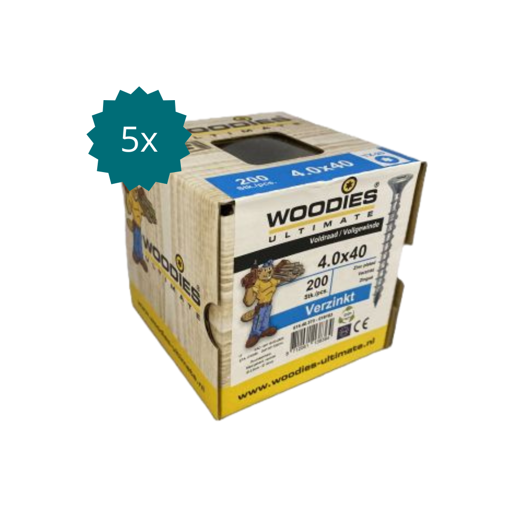 Woodies Ultimate 4x40 mm verzinkte schroeven Torx-20 – voordeelbundel 5 stuks 