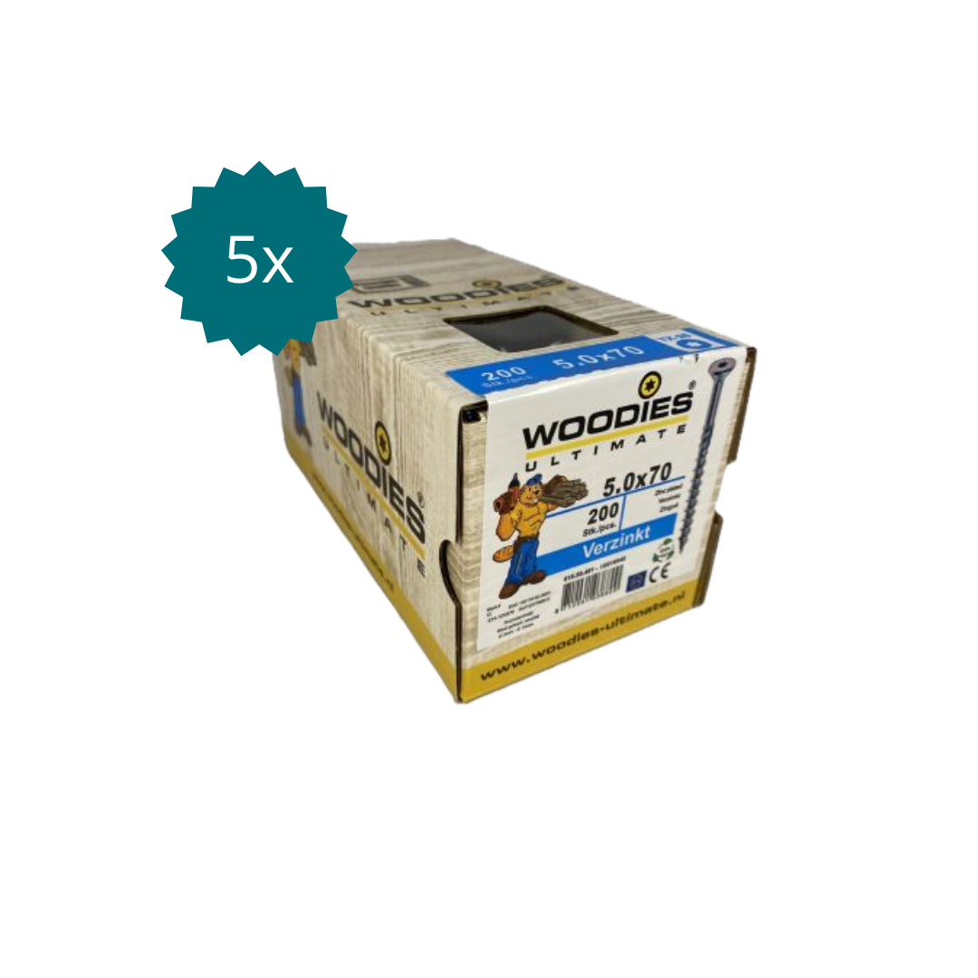 Woodies Ultimate 5x70 mm RVS schroeven Torx-25 - bundel 5 dozen